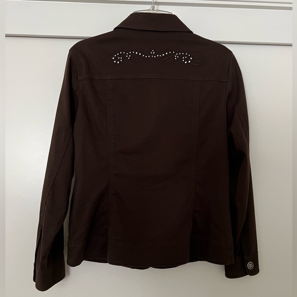 Chico’s Brown Embroidered Rhinestone Jacket Size S - Picture 3 of 11